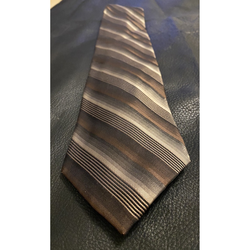 Stafford Men's Necktie Silk Black/Browns/Cream Classic Stripes Work /Special Eve